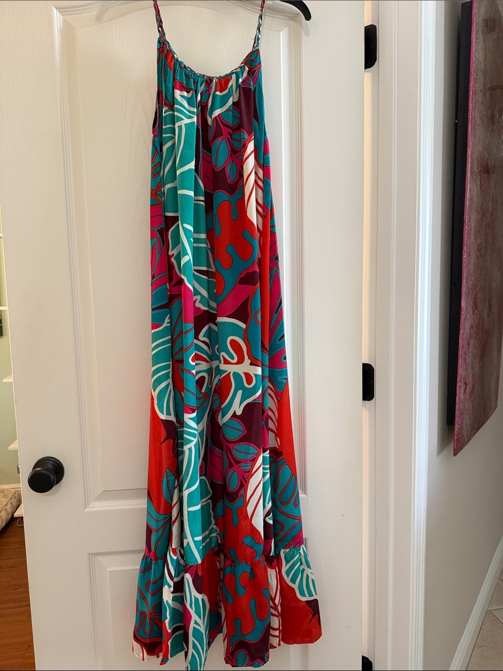 Bright Tropical Maxi Dress in Teal, Red & Magenta